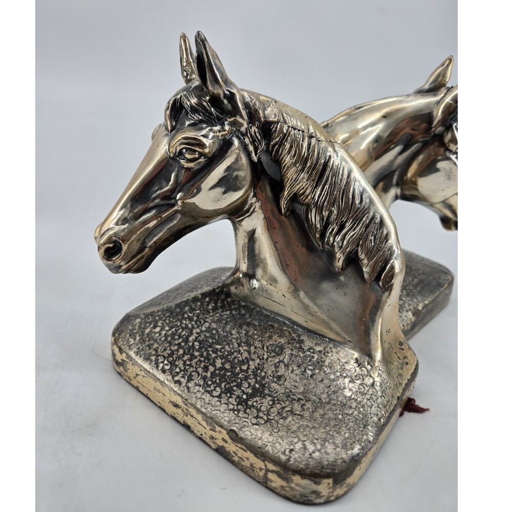 Vintage 1950s Equestrian Horse Head Pair Cast Metal Philadelphia Mfg Co Bookends - Picture 14 of 15